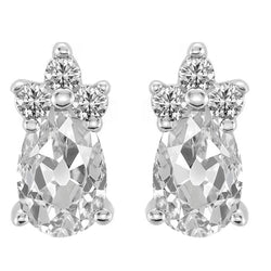 Dangle Earrings Pear Old Cut & Round Diamonds 13.50 Carats Gold 14K