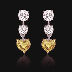 Dangle Earrings Yellow Canary Diamond Heart & Round Cut Two Tone Gold 14K