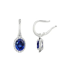 Dangle Hoop Earrings Blue Sapphire And Diamonds White Gold 5 Carats