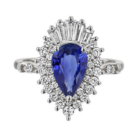 Designer Gemstone Ring 4 Ct Sapphire Baguette & Round Diamonds