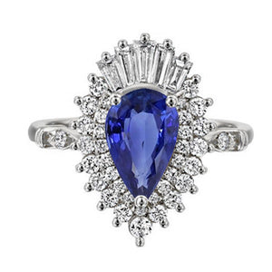 Designer Gemstone Ring 4 Ct Sapphire Baguette & Round Diamonds