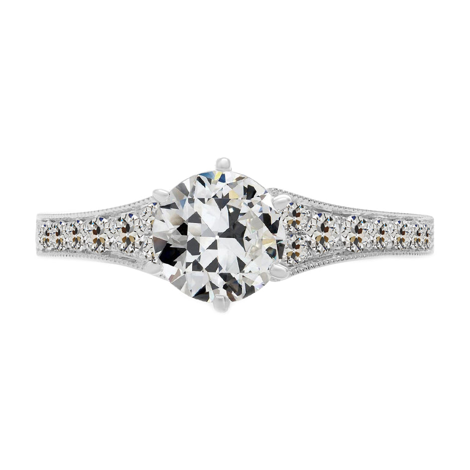 Diamond Anniversary Old Cut Solitaire Ring With Accents 3 Carats
