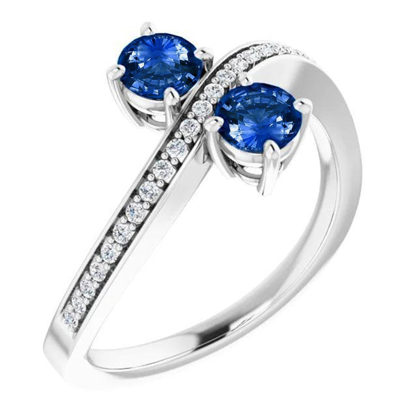 Best Style Toi et Moi Round Diamond And Blue Sapphire White Gold