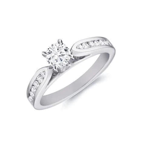 Diamond Cathedral Setting Engagement Ring Brilliant Cut WG 14K