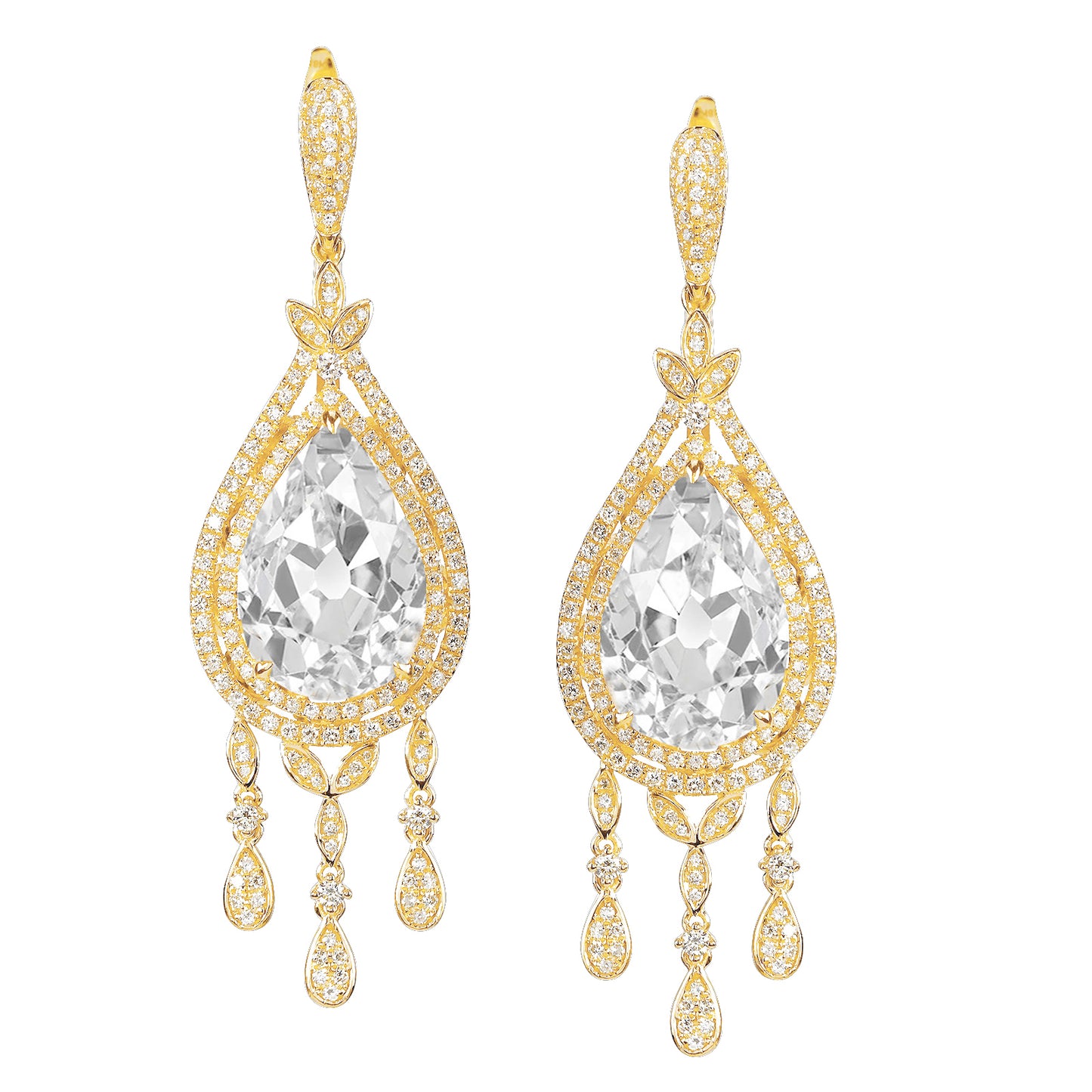 Diamond Chandelier Earrings Pear Cut Old Miner
