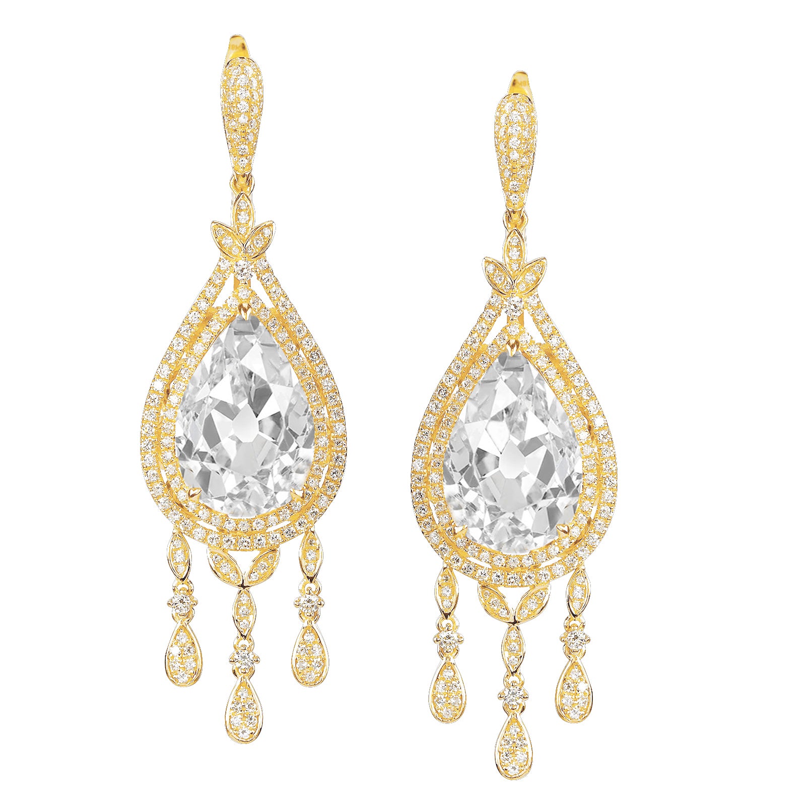 Diamond Chandelier Earrings Pear Cut Old Miner