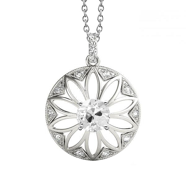 Pendant Antique Style Round Old Cut Prong Set