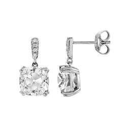Mined Diamond Cushion Old Cut Drop Earrings Double Prong Set 6.25 Carats