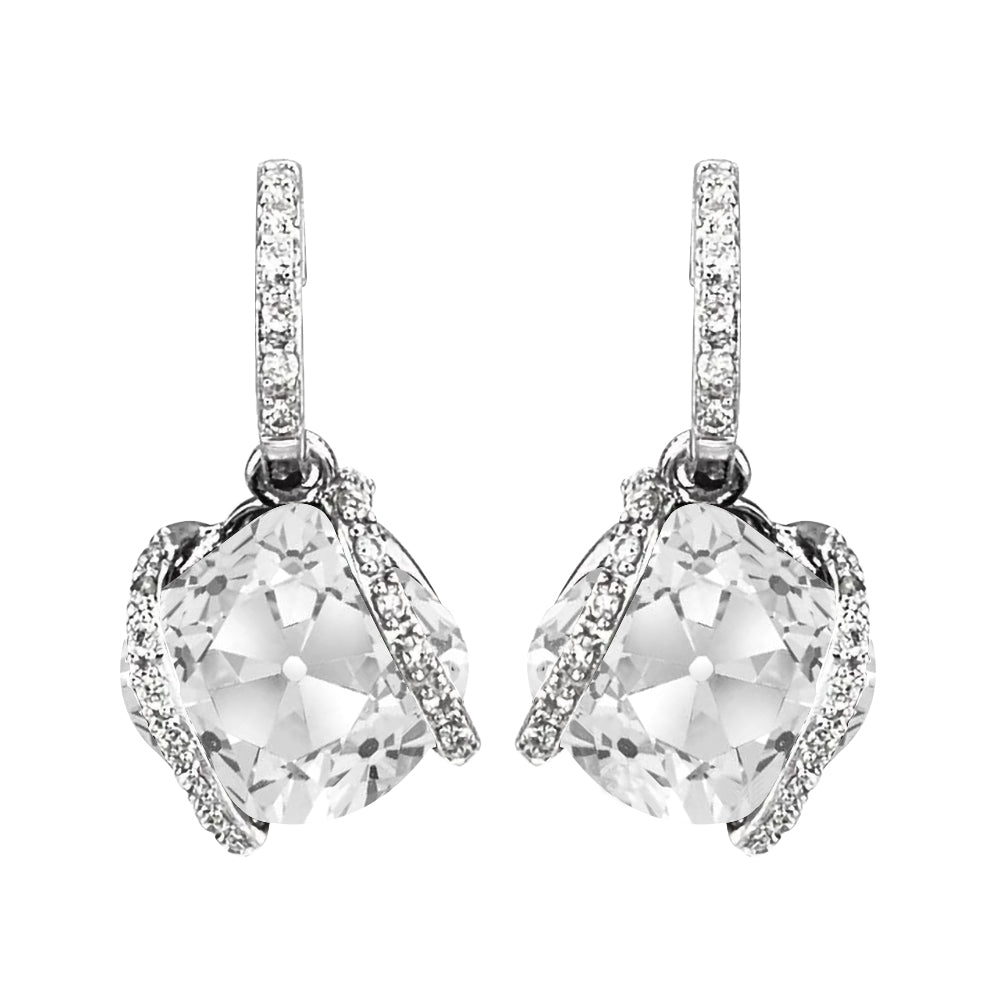 Diamond Cushion Old Miner Drop Hoop Earrings 11.50 Carats Jewelry
