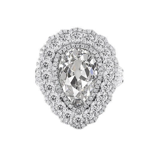 Diamond Halo Engagement Ring Pear Old Miner Prong Set
