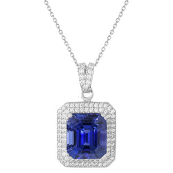 Natural Earth Mined Diamond Double Halo Pendant Emerald Ceylon Sapphire 3.75 Carats