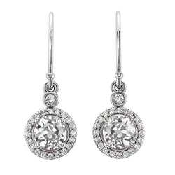 Diamond Drop Halo Earrings White Gold 5.50 Carats Round Old Mine Cut