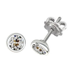 Real Diamond Earrings Old Mine Cut Studs Jewelry Bezel Set 3 Carats