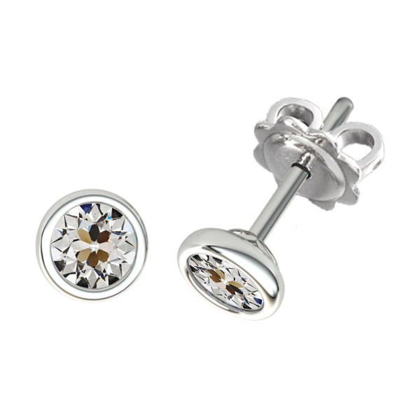 Diamond Earrings Old Mine Cut Studs Jewelry Bezel Set 3 Carats