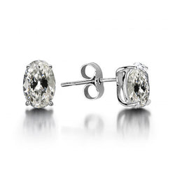 Diamond Earrings Oval Old Cut Stud 3 Carats White Gold