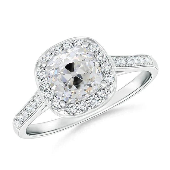 Diamond Engagement Cathedral Setting Ring Cushion Cut Old Miner