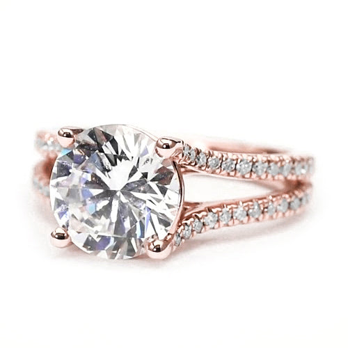Rose Gold half bazel fancy Engagement Diamond Solitaire Ring with Accents