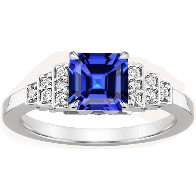  Lady’s Brilliant Engagement   Diamond Fancy Ring Asscher Cut Sapphire