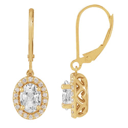 Diamond Halo Drop Earrings Oval Old Miner Yellow Gold 4.50 Carats