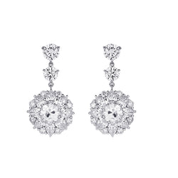 Diamond Halo Drop Earrings Round Cut Old Miner 3.50 Carats White Gold