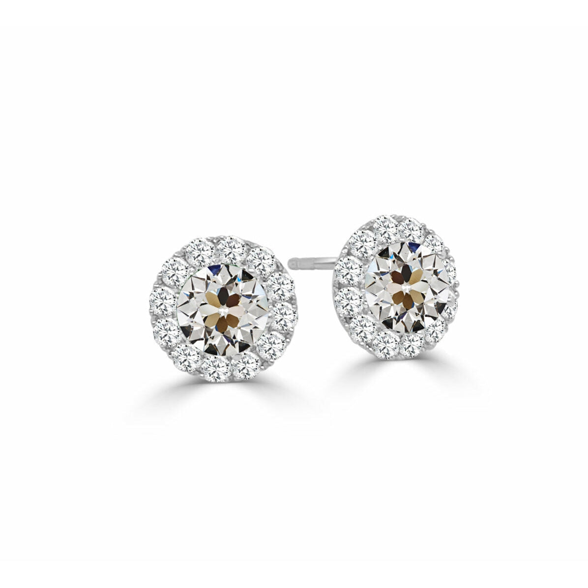 Diamond Halo Earrings 4.25 Carats Old Cut Stud Gold 14K