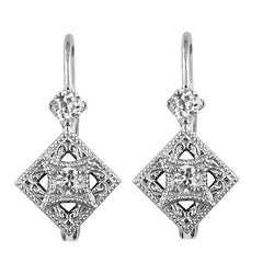 Diamond Halo Earrings Vintage Style 2 Carats Round Old Cut White Gold
