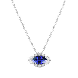 Diamond Halo Marquise Blue Sapphire Pendant Necklace 1.75 Carats