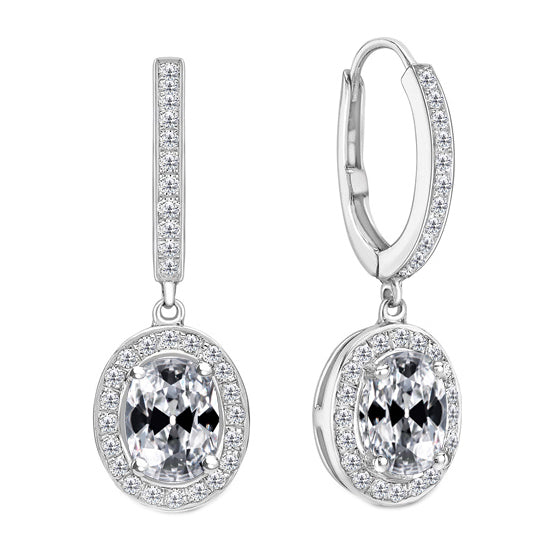 Diamond Halo Old Cut Dangle Earrings Prong Bezel Style 5 Carats