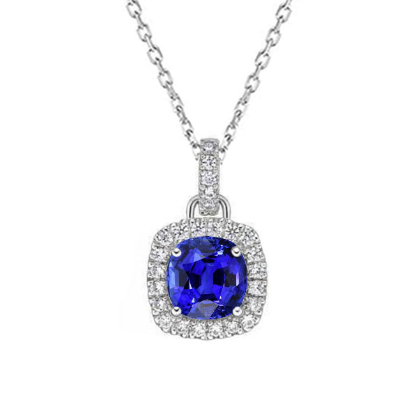 Diamond Halo Pendant Cushion Gemstone Ladies Jewelry