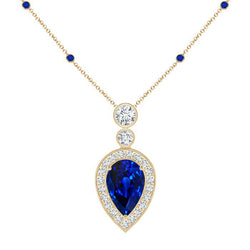 Diamond Halo Pendant Round & Pear Ceylon Sapphire 2.50 Carats