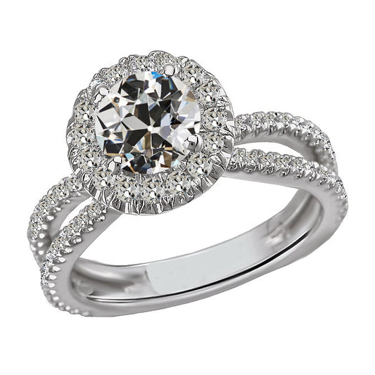 Diamond Halo Ring Old Miner Cut European Gold