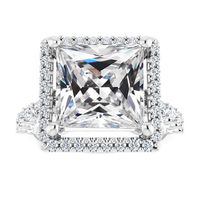 Diamond Halo Ring Square Cut Old Miner Ladies