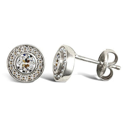 Genuine Natural Real Diamond Halo Round Old Mine Cut Stud Earrings Bezel Set 4 ...