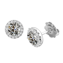 Genuine Natural Real Diamond ( Not Lab Grown ) Halo Round Old Mine Cut Stud Earrings 3.50 Carats White Gold