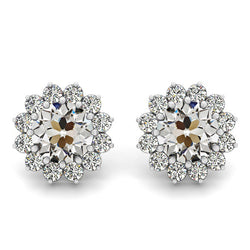 Diamond Halo Stud Earrings 7.50 Carats Flower Style