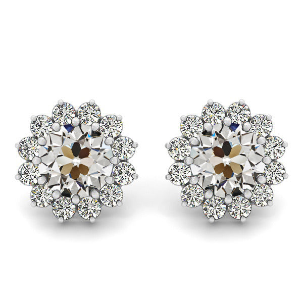 Diamond Halo Stud Earrings 7.50 Carats Flower Style 