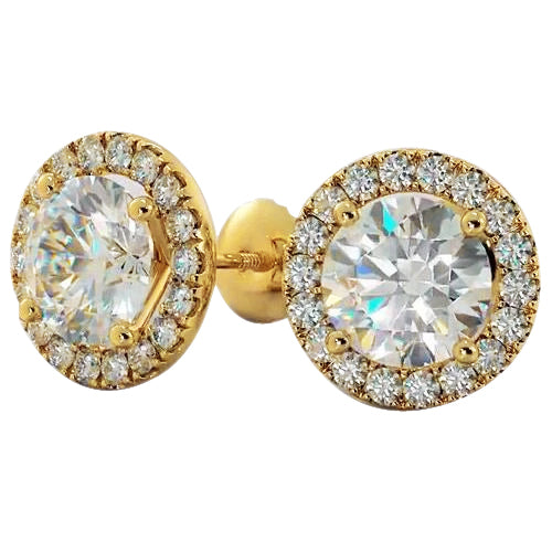 Yellow Gold Antique Style New Halo Diamond Studs Halo Stud Earrings