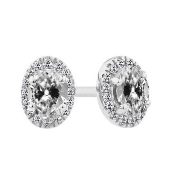 Diamond Halo Studs 3.50 Carats Oval Old Mine Cut 