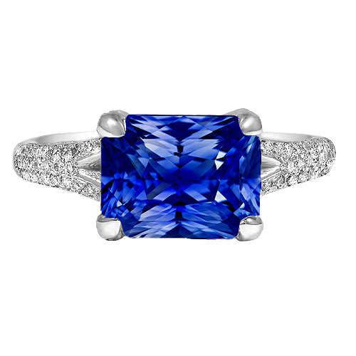 Natural Earth Mined Diamond Jewelry Radiant Sapphire Ring Pave Split Shank 4 Carats