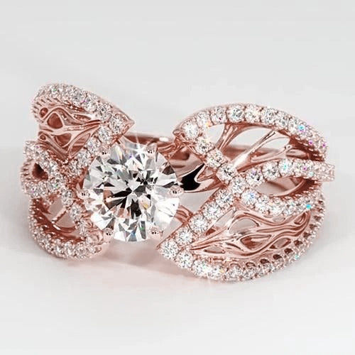 Products Diamond Jewelry Ring 3 Carats Rose Gold 14K Filigree
