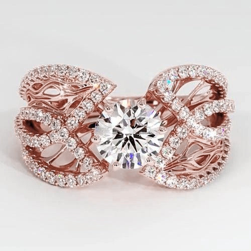 Real  Diamond Jewelry Ring 3 Carats Rose Gold 14K Filigree