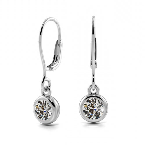 Diamond Leverback Earrings 1.50 Carats Bezel Set Old Mine Cut 