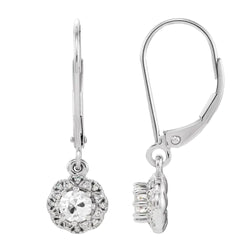 Diamond Leverback Halo Earrings 2.25 Carats Round Old Miner White Gold