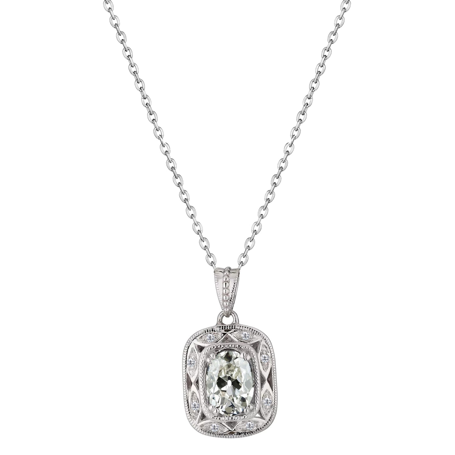 Diamond Milgrain Pendant 2 Ct Oval Old Miner Necklace 
