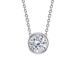 Diamond Necklace Pendant 1.50 Carat Round Cut Bezel Set 14K White Gold