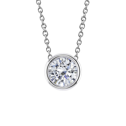 Natural Earth Mined Diamond Necklace Pendant 1.50 Carat Round Cut Bezel Set 14K White Gold