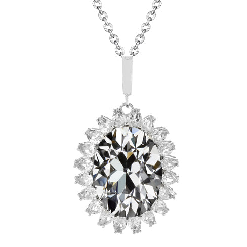 4 Ct Diamond Necklace Pendant Gold Oval & Pear Old Cut