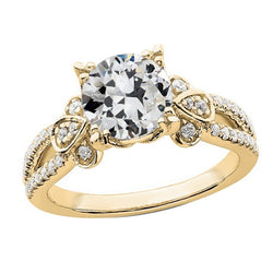 Natural Earth Mined Diamond Old Cut Engagement Ring Triple Prong Split Shank 4 Carats