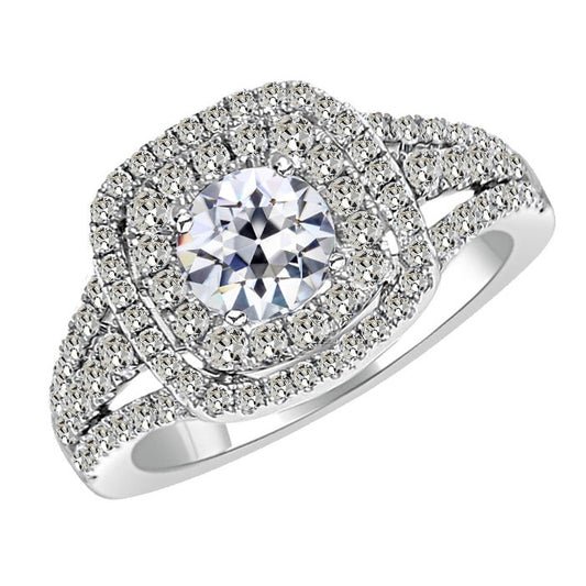 Diamond Old Cut Halo Engagement Ring 4 Carats Women Jewelry