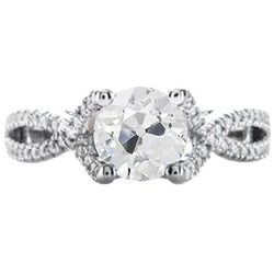 Diamond Old Cut Ring 2.50 Carats Twisted Split Shank Pave Set Accents